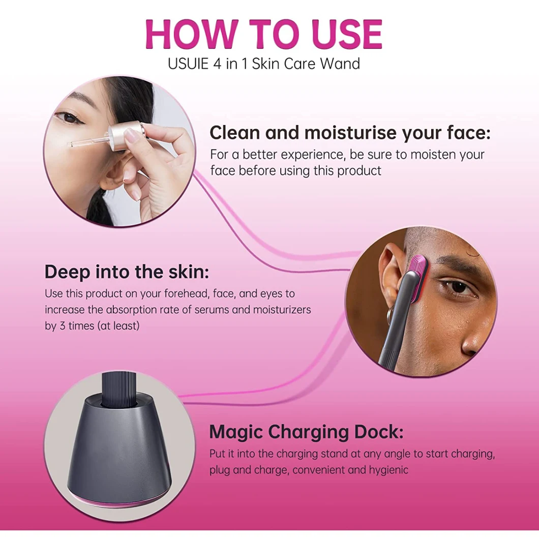 4 in 1 Skin Care Wand Tool for Face &amp; Neck - Facial Beauty Massage Device to Clear, at Home High Frequency Wand Light Wand for Face LED Face Lift Wand