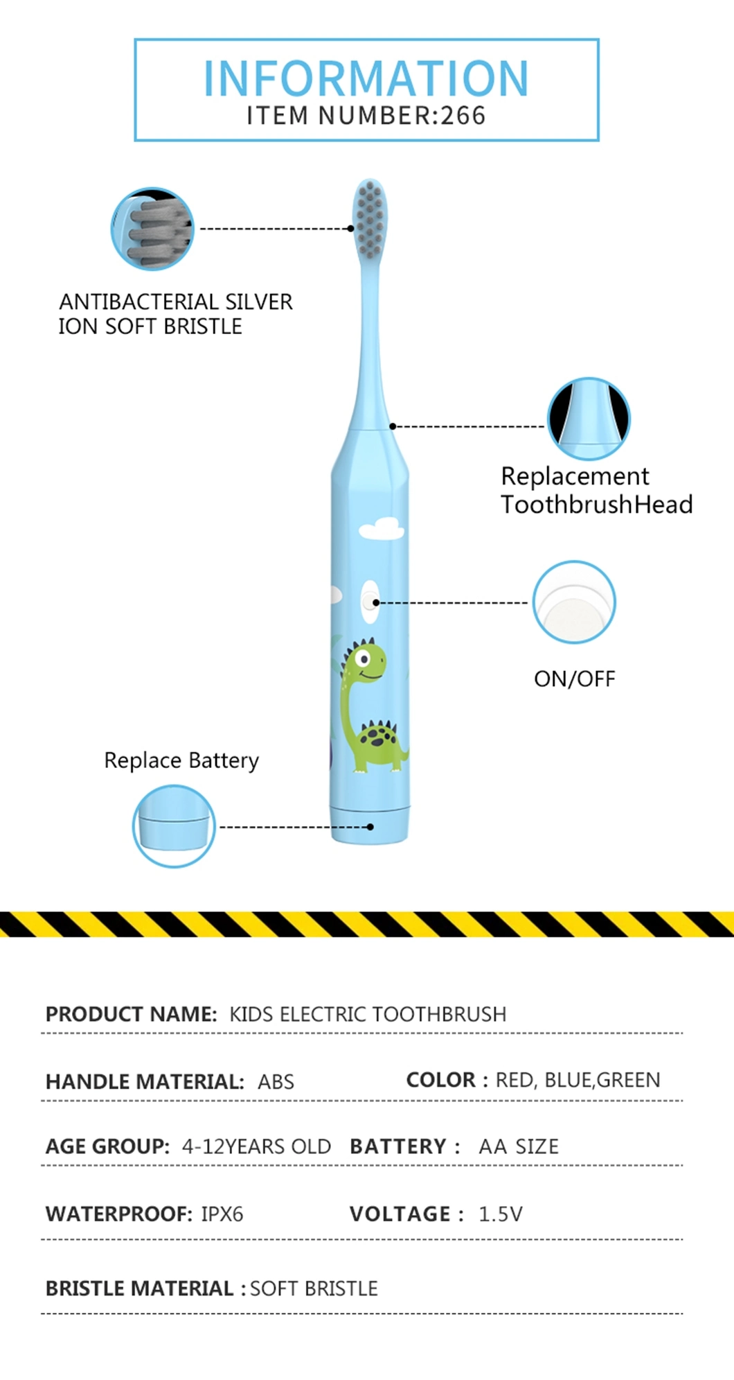 Professional Grade Children Electric Toothbrush Silver Ion DuPont Soft Bristle Kids U Shape Toothbrush